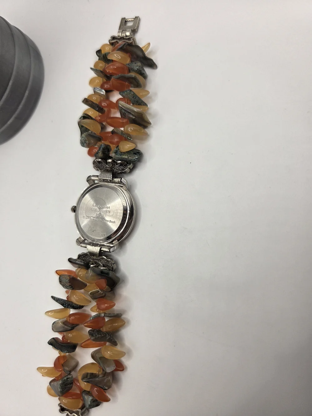 1729. Vintage Silver Tone Bracelet Watch with Stone Like Accents